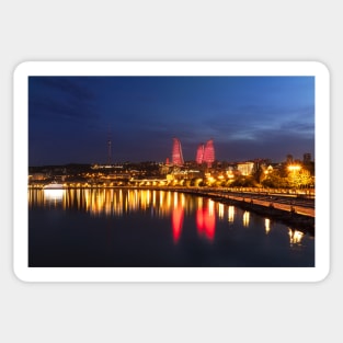 Baku city Caspian Sea Boulevard at night time Sticker